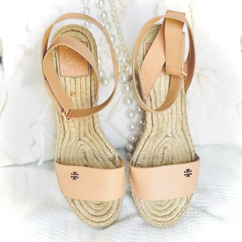 SOLD✨TORY BURCH | 8.5 / 9 | Bima Espadrille Leather Wedge Light Makeup 216 Nude - Picture 5 of 12